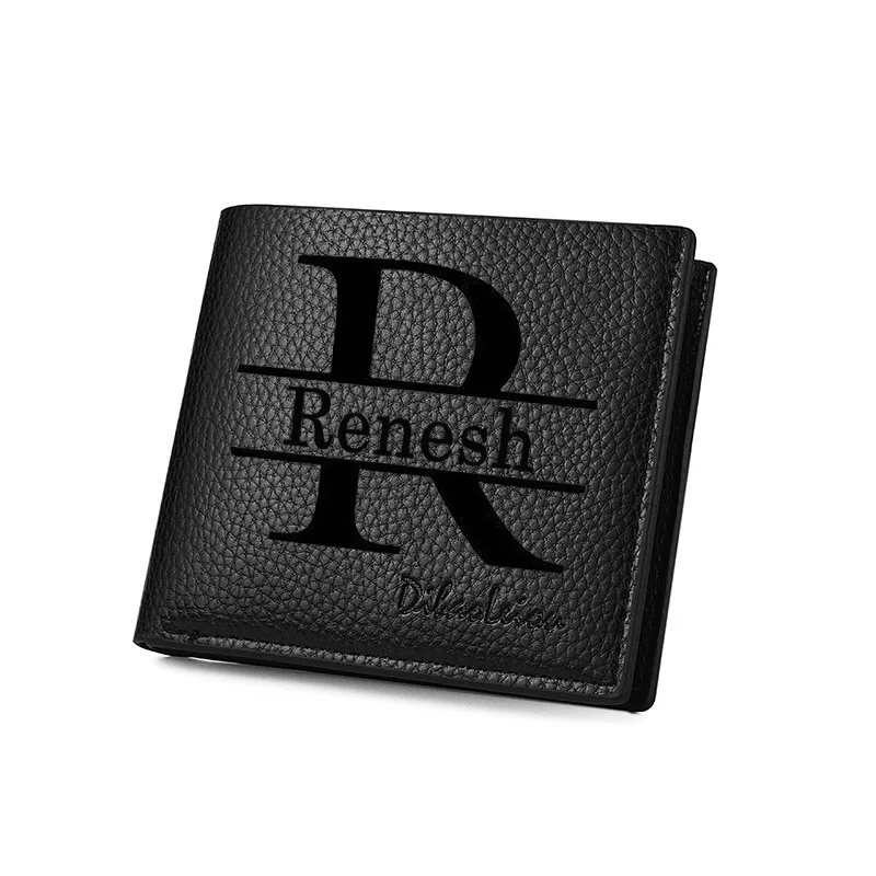 شخصية مخصصة اسم الرجال ليتشي طباعة محفظة قصيرة عارضة سستة محفظة بطاقة الائتمان مع حامل الهوية فتحة متعددة وجيب العملة المعدنية