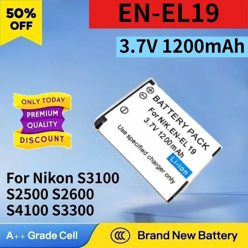 

New EN-EL19 3.7V 1200mAh Camera Battery for Nikon S3100 S2500 S2600 S4100 S3300 S6500 Digital Camera Rechargeable Li-ion Battery