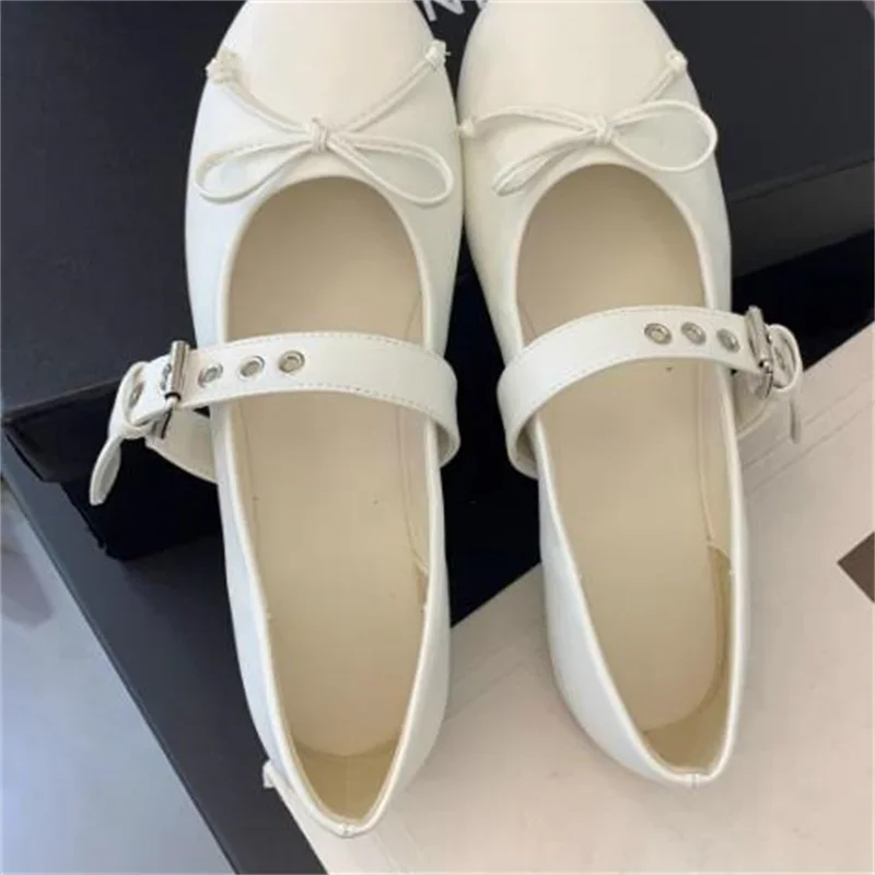 

Buckle Shoes For Womens Round Toes Ladies Flat Heels Front Strap Mary Janes Hollow Chassure Femme Butterfly-knot Zapatos Mujer