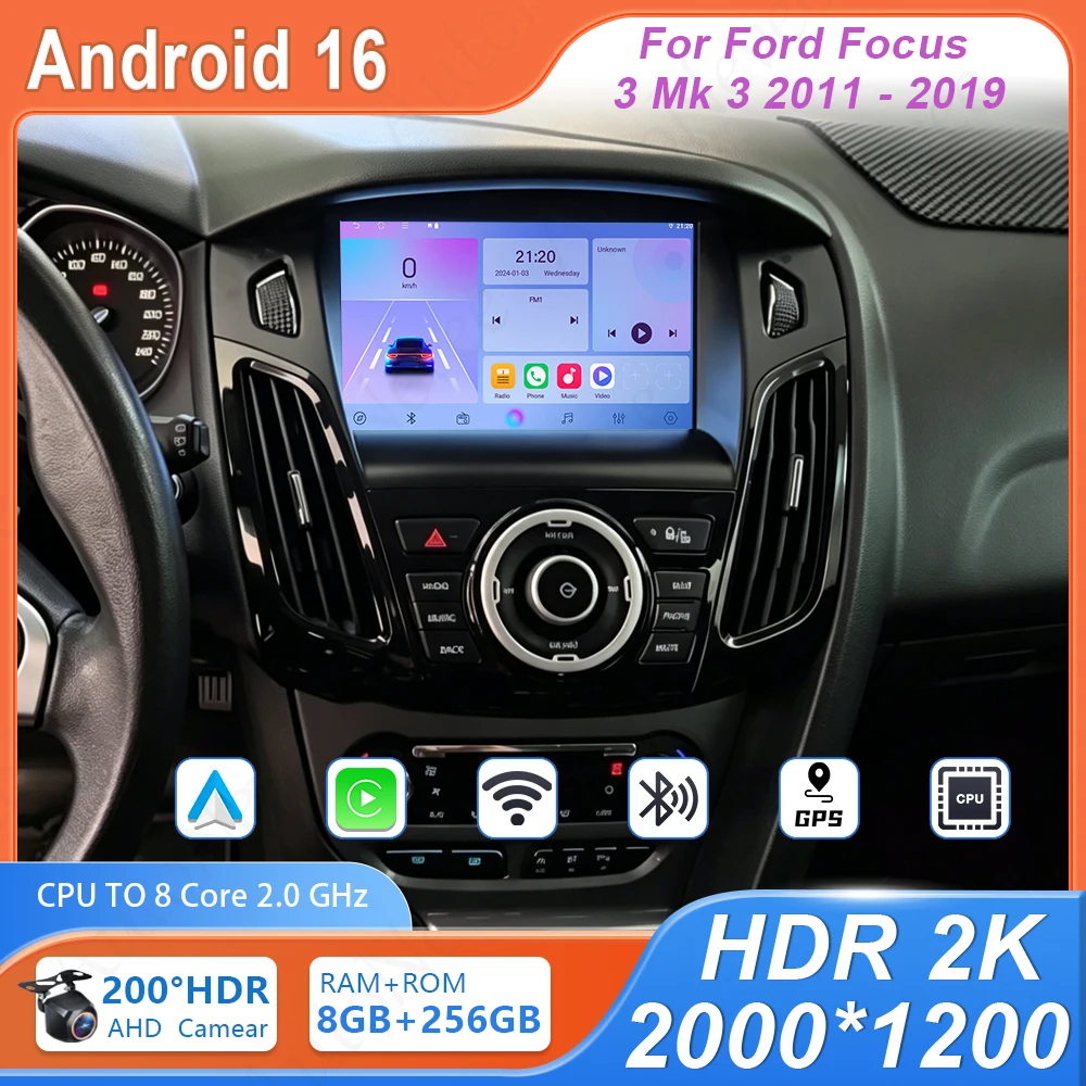Central Multimídia Android 16 para Ford Focus 3 Mk 3 2011 2012 2013 2014 2015-2019, Reprodutor Automotivo com GPS, Estéreo e Navegação