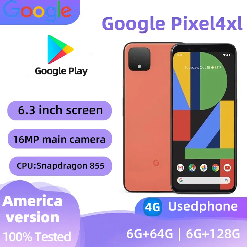 Google Pixel 4xl 4G 6.3inch Screen SmartPhone CPU Qualcomm Snapdragon 855 3700mAh Battery 12MP Camera Unlocked used phone