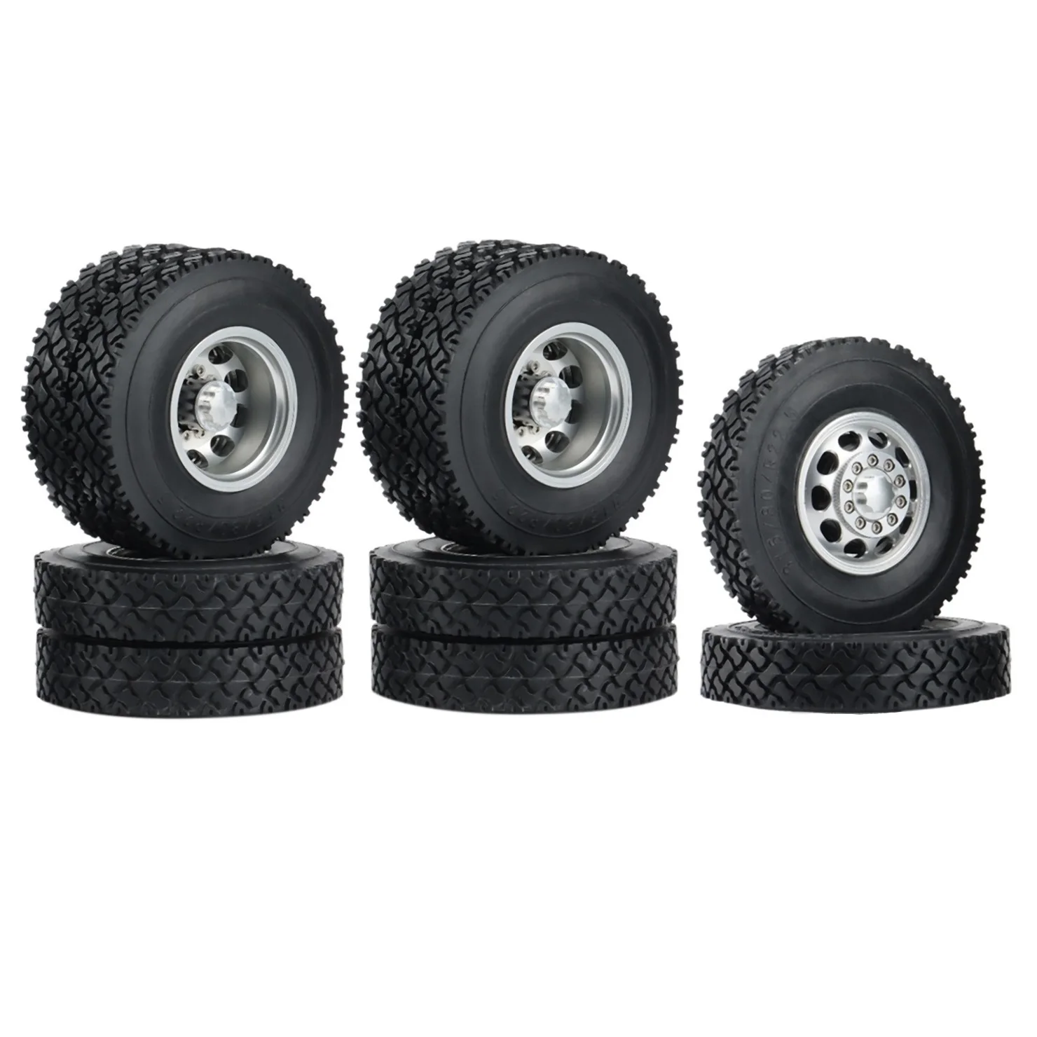 

6PCS Tamiya Wheel Tire Complete Set Metal Front & Rear Wheel Hub Rubber Tyre for 1/14 RC Trailer Tractor Truck Car Upgrade Parts