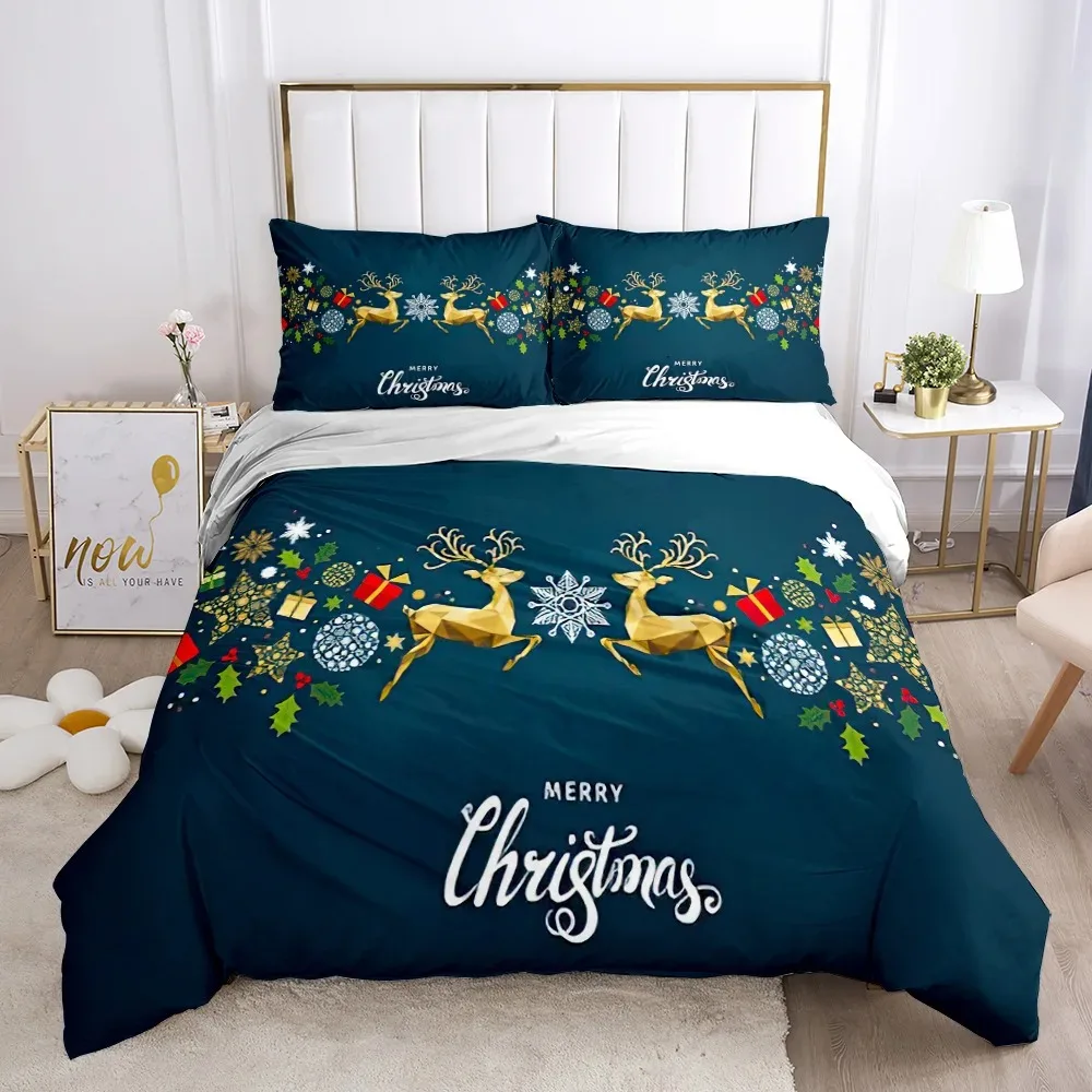 

Merry Chirstmas Happy New Year Santa Bedding Set Boys Girls Twin Queen Size Duvet Cover Pillowcase Bed Kids Adult