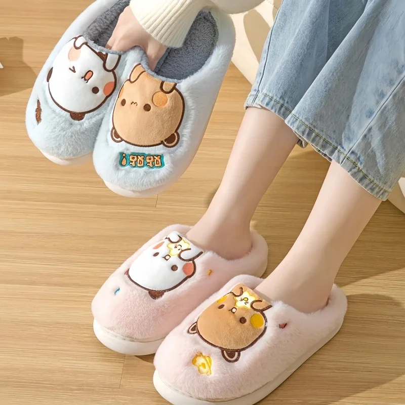 Kawaii Bubu Dudu Bear Plush Slipper Cartoon Anime Winter Leisure Home Outdoor Anti Slip Thick Bottom Warm Cotton Leisure Shoes