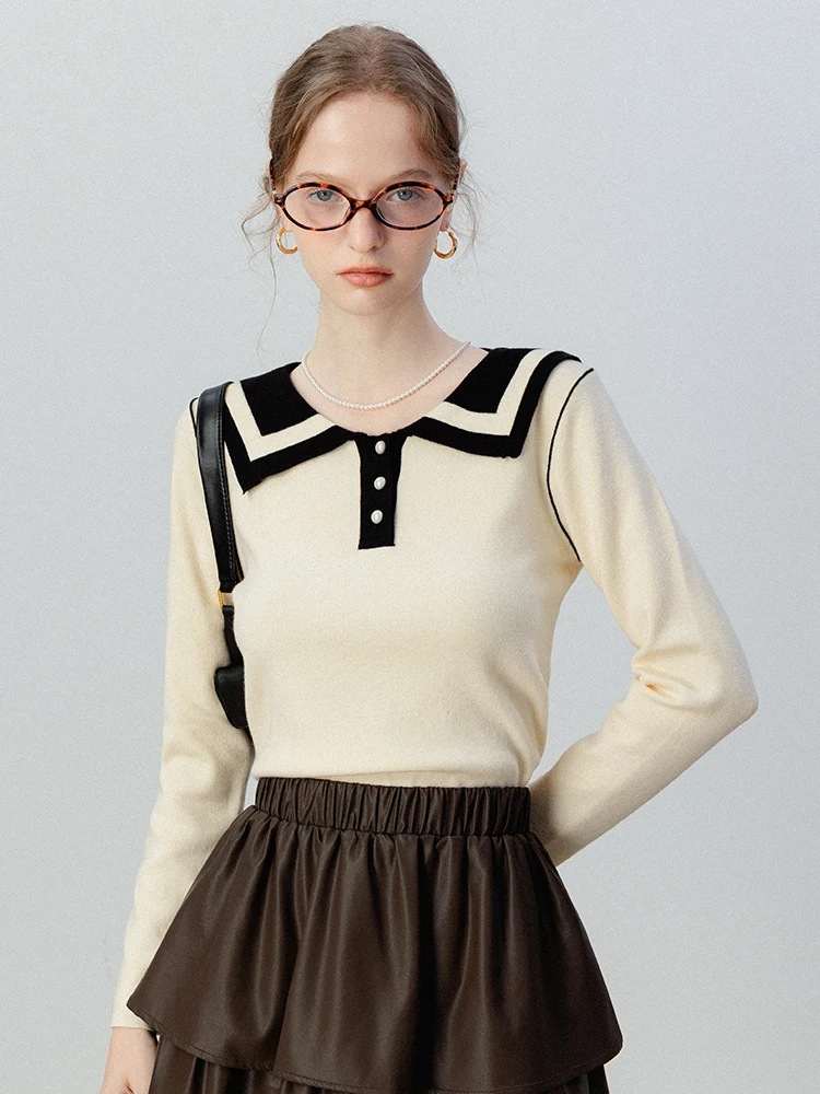 

EGGKA темно-синий длинный вязаный свитер с воротником светя, женский облегающий базовый слой, изящный возрастной топ для внутренней одежды