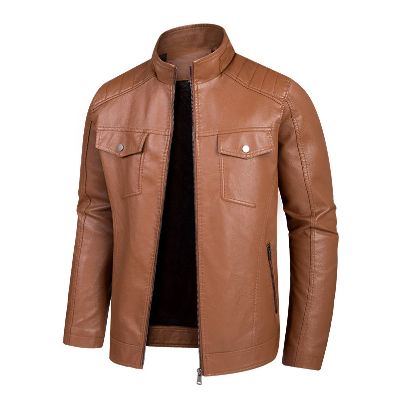 

Новая осенне-зимняя мужская флисовая повседневная кожаная куртка, мотоциклетная куртка, корейская мужская куртка из искусственной кожи