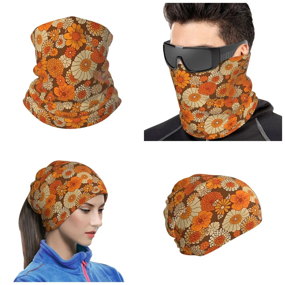 70s Retro Daisies, Vintage Flower Power Boho Bandana Neck Cover Printed Wrap Mask Scarf Riding Cycling Scarf Adult Breathable