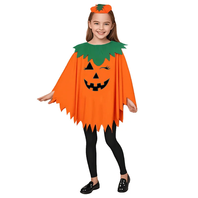 Halloween Pumpkin Costume Set for Adults Kids Children Cape Cloak Witch Hat Headdress Party Cosplay Glowing Accessories