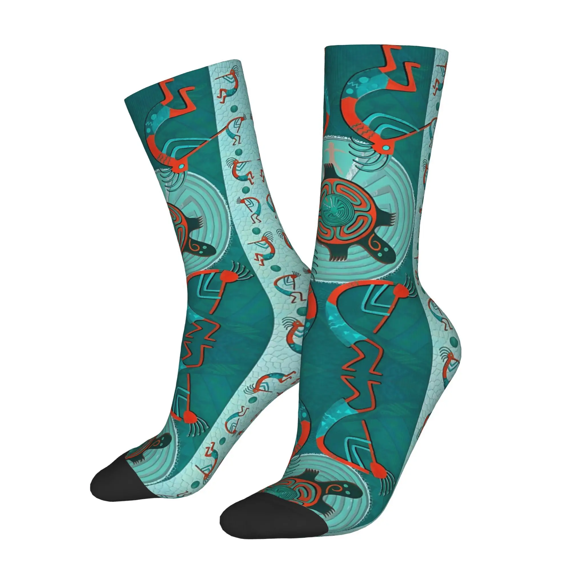 1pc Kokopelli with Sea Turtles Printed Men's Socks  Novelty Hip Hop Harajuku Pattern Crew Sock Casual Gift