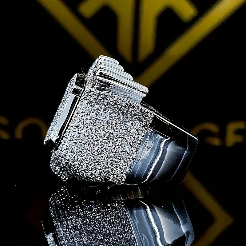 2025 جديد الرجال 925 فضة خاتم خمر الملك تاج مثلج خارج الهيب هوب خواتم الذهب الأبيض مطلي ضخمة الشرير مغني الراب مجوهرات