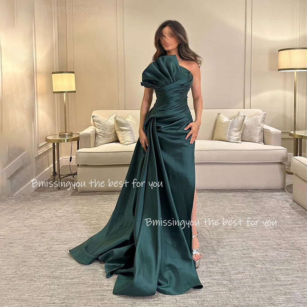 Teal Prom Dresses for Women Arabic Dubai Formal Evening Dress with Slit Strapless Mermaid Wedding Party Attire Customized
