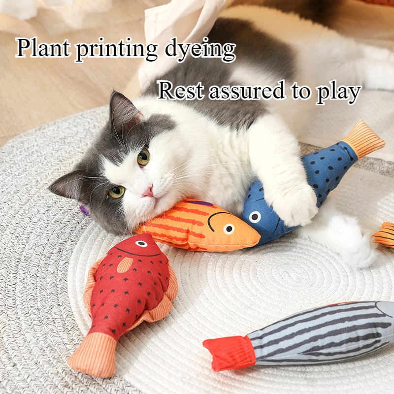 Cat Toys Teasing Cat Pillow Plush Fish Toys Self Hi Printed Big Knife Fish Striped Fish Shaped Series Sound Toys