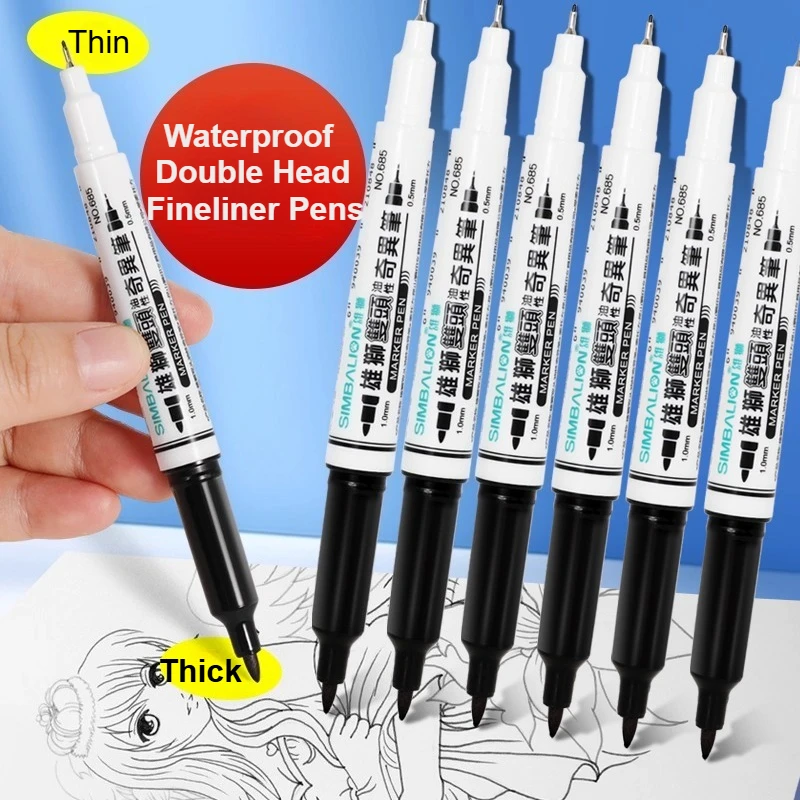 3/6/12Pcs Fineliner Pens Micro Drawing Pens Dual Tip 0.5mm to 1.mm Waterproof Pigment Ink for Illustration Journaling Sketching