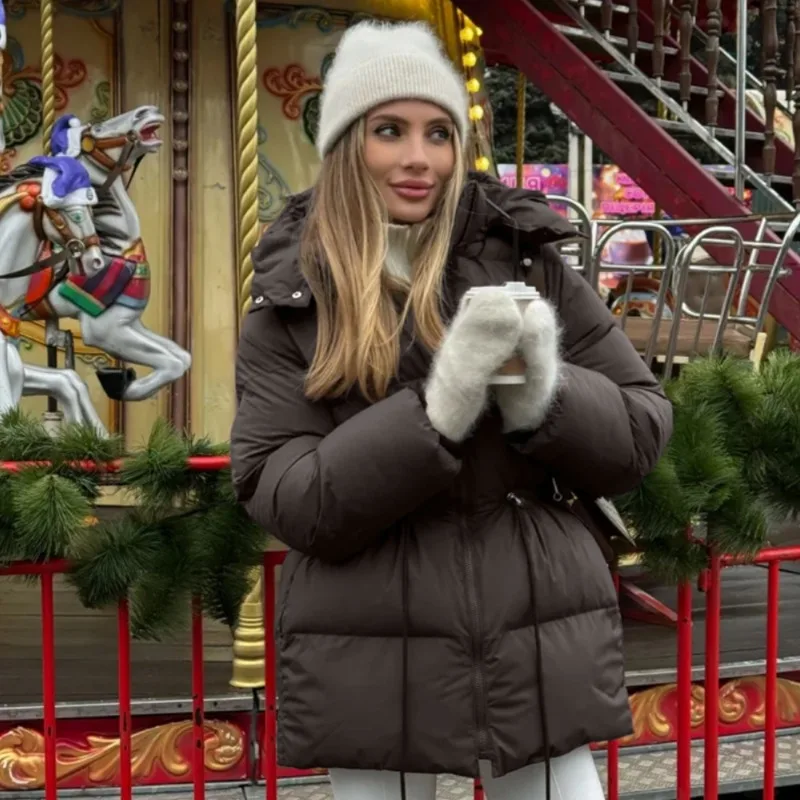 

Winter Women Slim Fit Cotton Jacket Hooded Drawstring Design 2025 Trending European American Fashion Coat