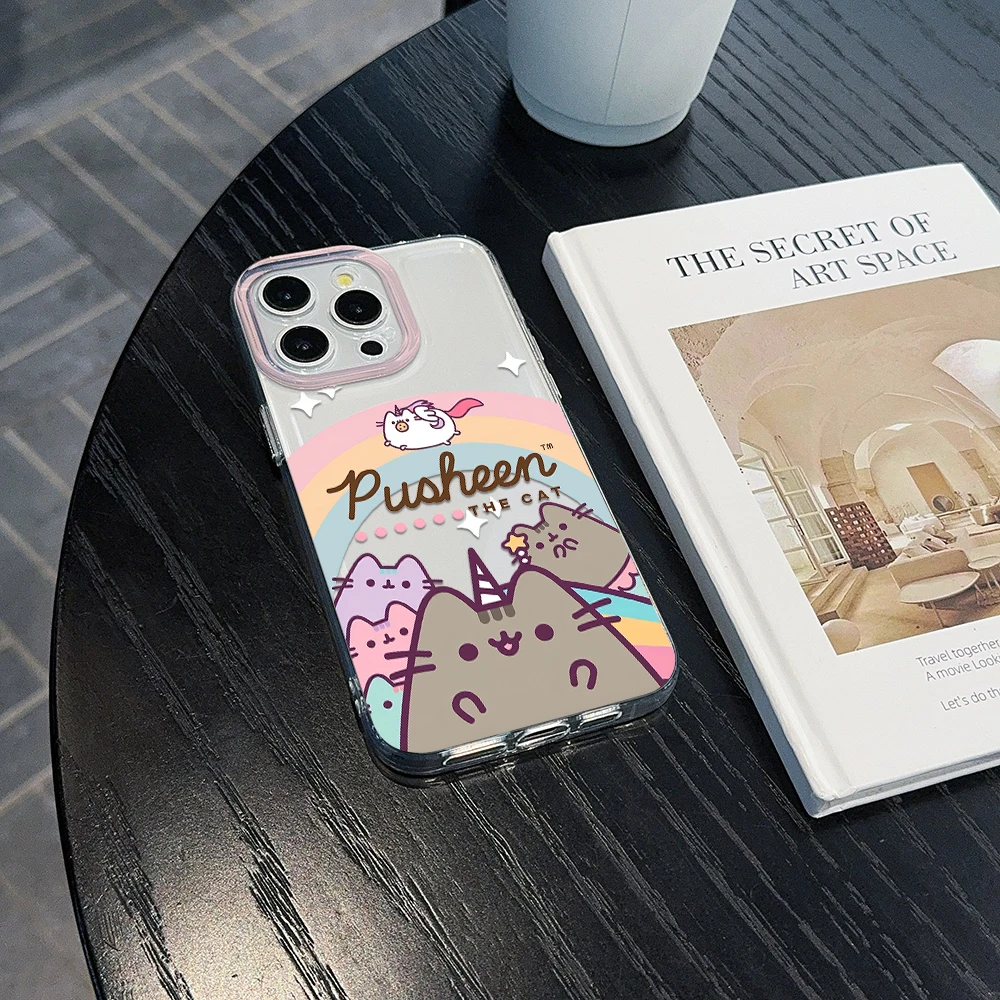 Cartoon donuts Pusheen Cat Clear Space Phone Case For Huawei P 30 50 Pro Lite Nov5 6 7 9 SE RY50 5G Transparent Cover