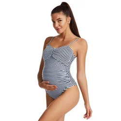 Summer Striped Nylon Maternity Swimwear Sling Backless Swimsuits Clothes for Pregnant Women Holiday Beach Pregnancy Hot Spring