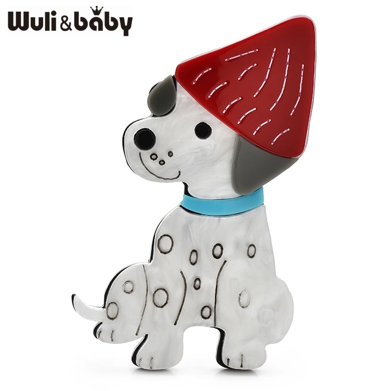 

Wuli&baby Acrylic Spots Dog Brooches For Women Unisex Cute Wear Christmas Hat Puppy Animal Party Casual Brooch Pins Gifts