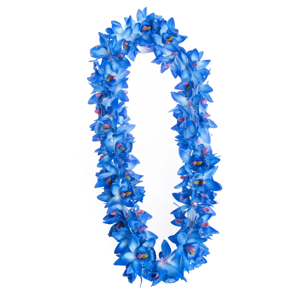 Artificial Silk Orchid Flower Leis Tropical Flower Necklace Blue Purple Hawaiian Wedding Party Exhibition Wedding Wreath