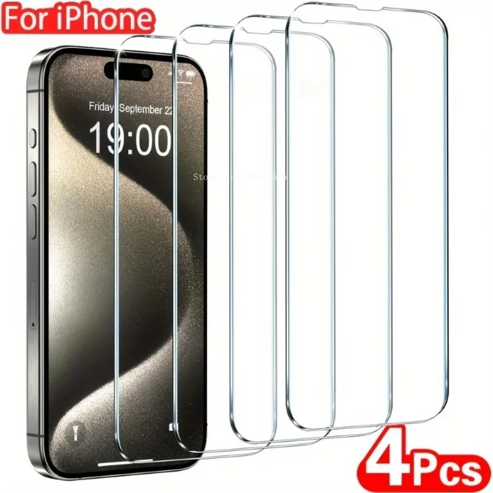 4Pcs HD Clear Tempered Glass for IPhone 15 Pro 16E 17 Air 14 Plus Easy Installation Film 17 Promax 12 Mini 11 13 Promax XS X XR