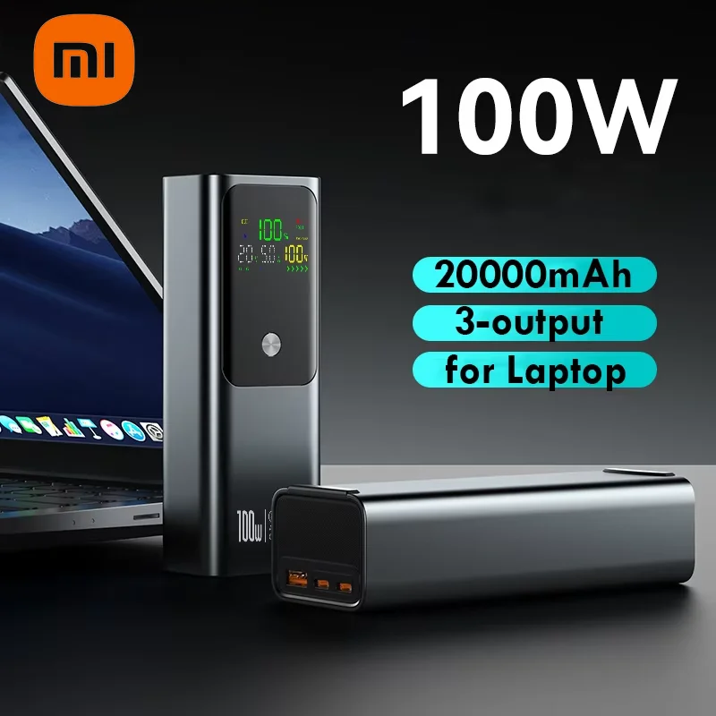 

Portable 20000mAh 100W PowerBank Fast Charging External Spare Battery Large Capacity Powerbank For Laptop Xiaomi iPhone