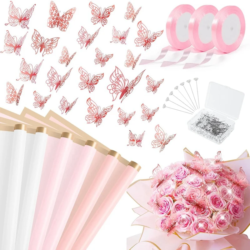 181Pcs Flower Bouquet Wrapping Paper Set For DIY Craft Wedding Mothers Day Birthday Party Easy Install Easy To Use