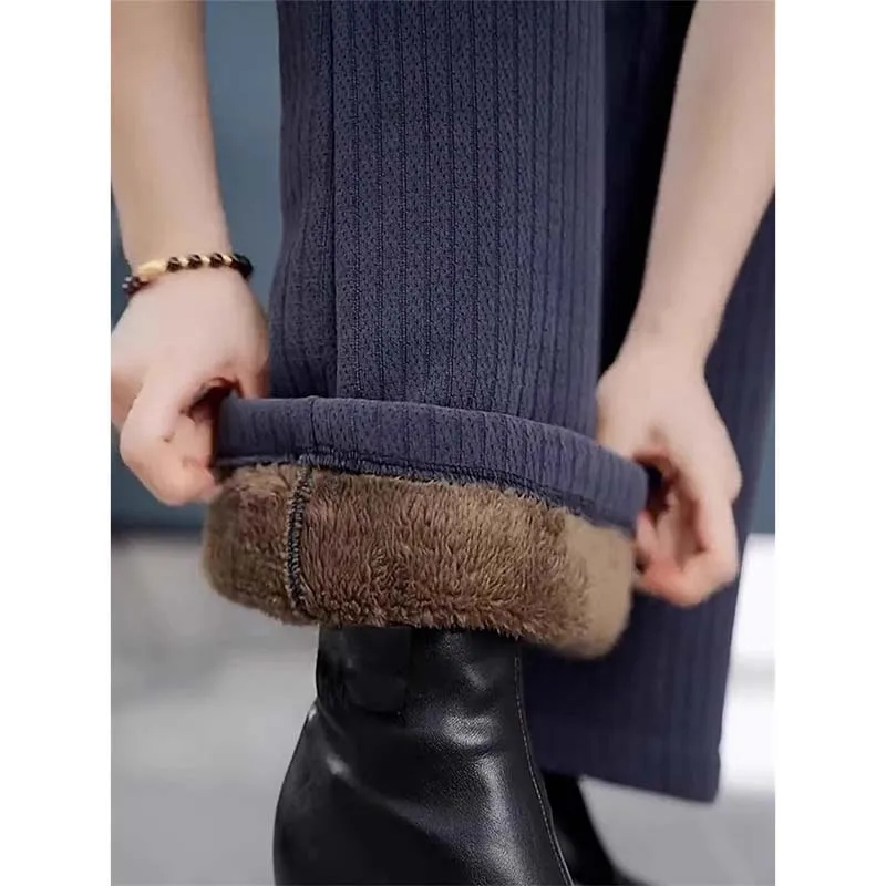 10xl calças de veludo para o sexo feminino inverno extra grosso longo pelúcia quente listrado algodão calças para uso exterior neve calças largas perna