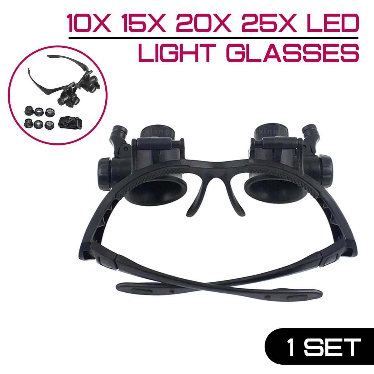 10X 15X 20X 25X Magnifier LED Light Magnifying Glasses Set Jewelry Watchmaker Headband Optical Lens Magnifying Glass Loupe Lupa