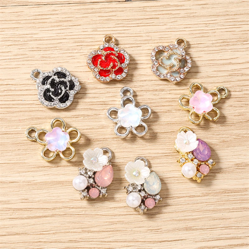10 Stück Elegante Kristall-Metall-Blumen-Anhänger für die Herstellung von Ohrhängern, Halsketten, Armbändern, DIY-Bastelarbeiten und Schmuckzubehör – Detail 3
