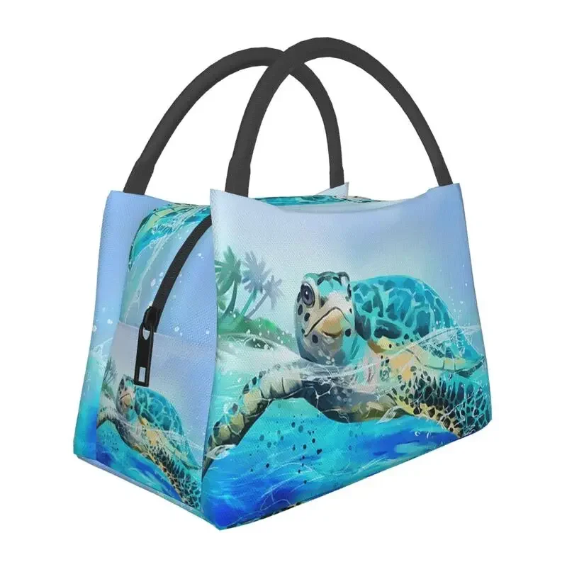 

Watercolor Sea Turtle Insulated Lunch Bag for Camping Travel Ocean Animal Leakproof Thermal Cooler Bento Box Women