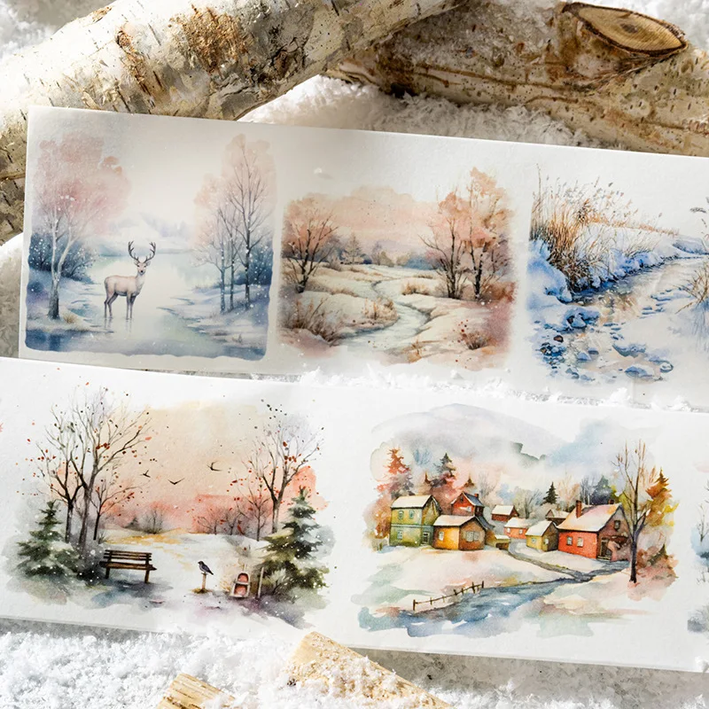 Mr. Paper, Winter Theme Town Forest Landscape Stickers Tape, Collage Clipbook, Phone Case, Notebook, Diary Decoration Stickers