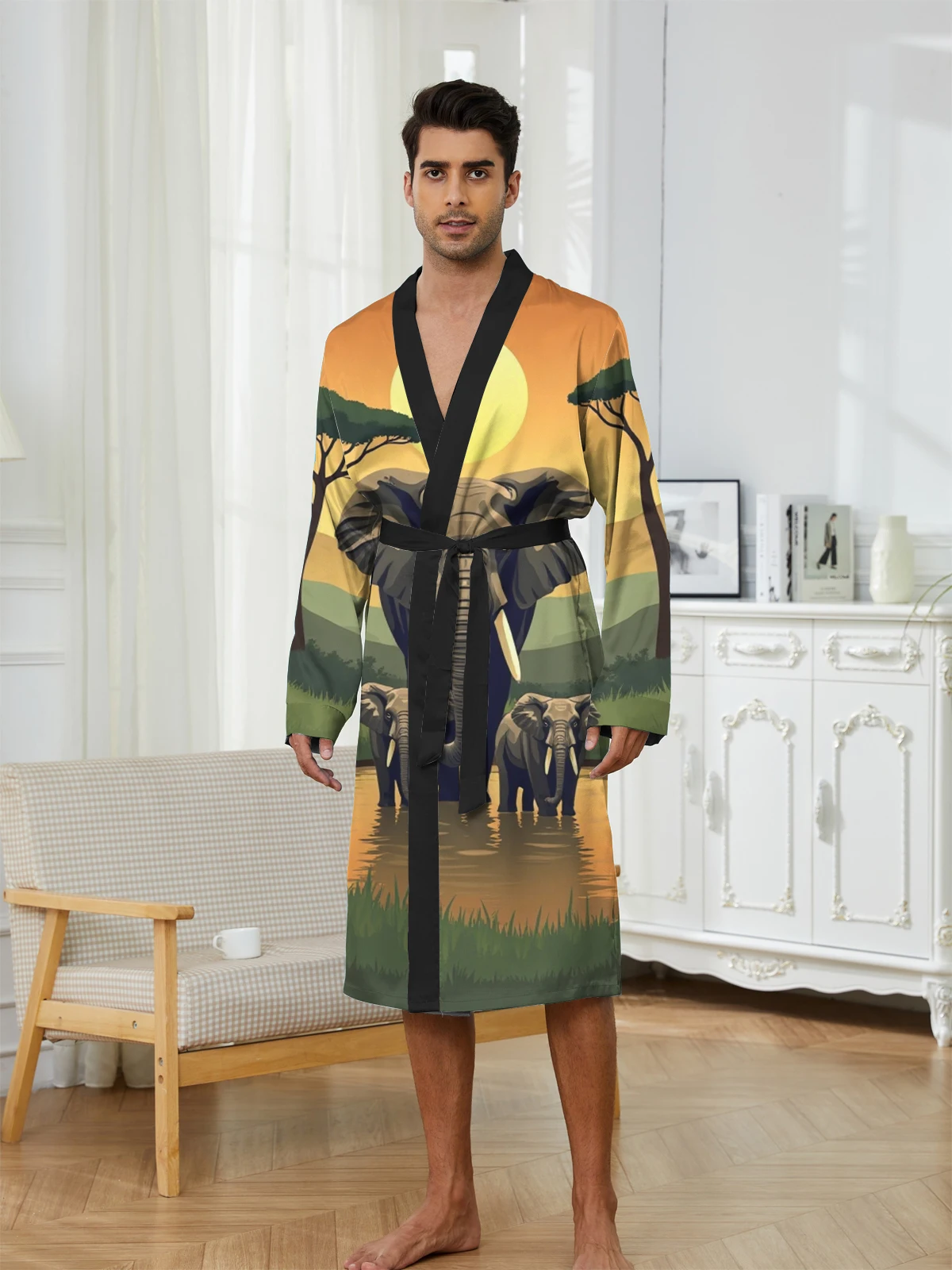 1pcs Men's Robes 2026 Spring/Summer robe dressing gown Shower robe Breathable Sleepwear Graphic 3D Printed Funny pajamas