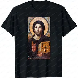 Jesus Christ Pantocrator Icon Sinai Orthodox Christian Man Gift Printed T-Shirt Summer Women Short Sleeve Cotton Unisex T Shirt