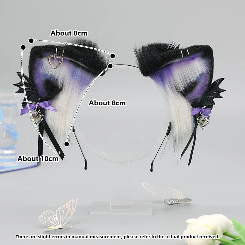 Tocado de felpa con orejas de gato para niña, diadema gótica de Lolita, accesorio de Cosplay del diablo de Halloween, tocado japonés Harajuku JK, color morado y negro