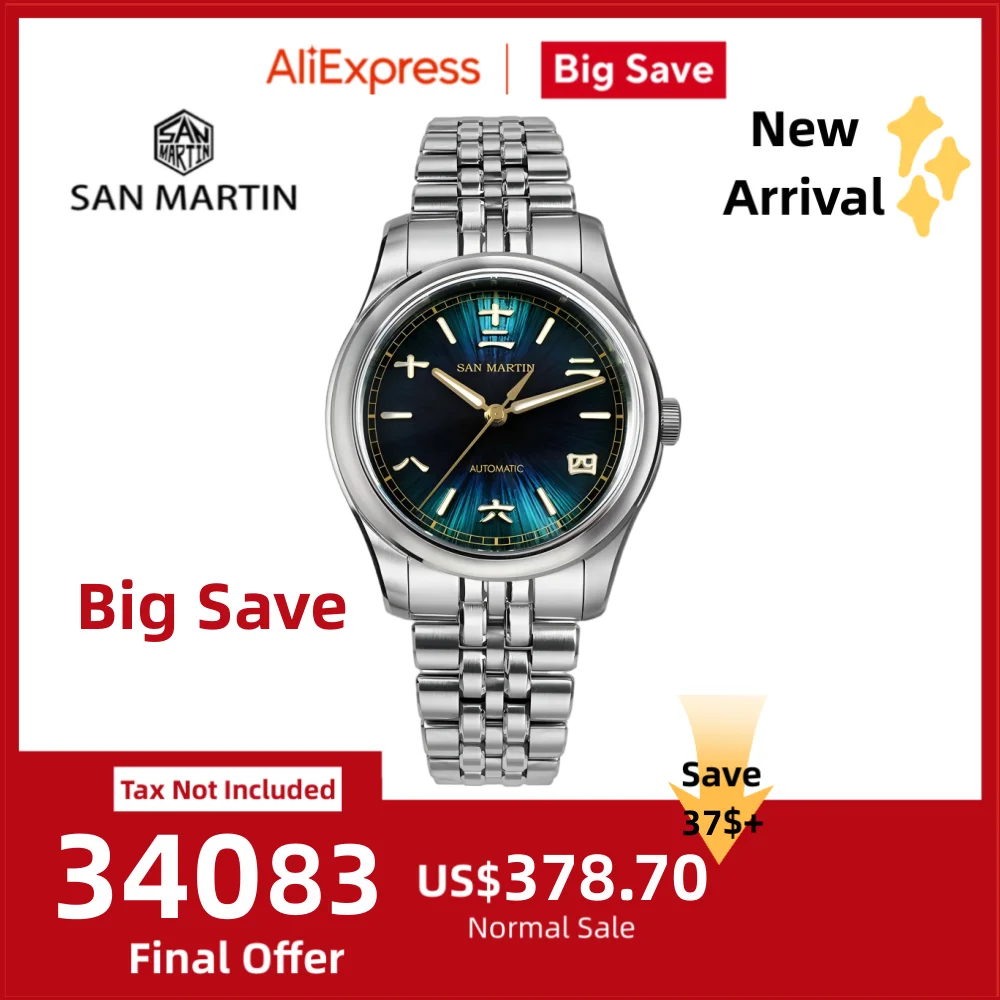 

San Martin 39 мм эмаль Sunray JianZhan циферблат мужские часы GADA 90S5 автоматические BGW-X1 10 бар сапфировый браслет с 5 звеньями SN0144CG