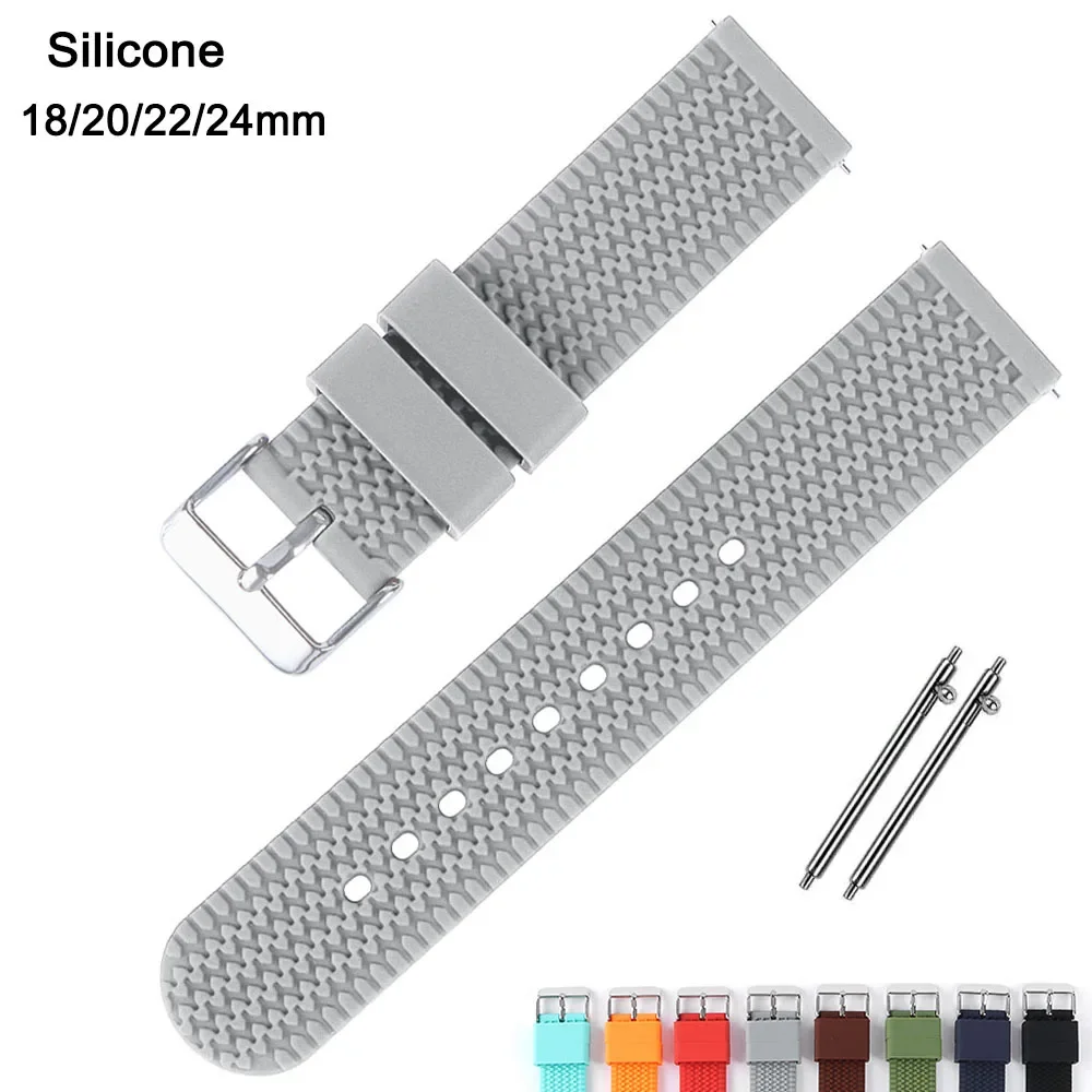 18mm 20mm 22mm 24mm Silicone Watchband Quick Release Bracelet Waterproof Sport Rubber Wristband for Men Women Replacement Strap