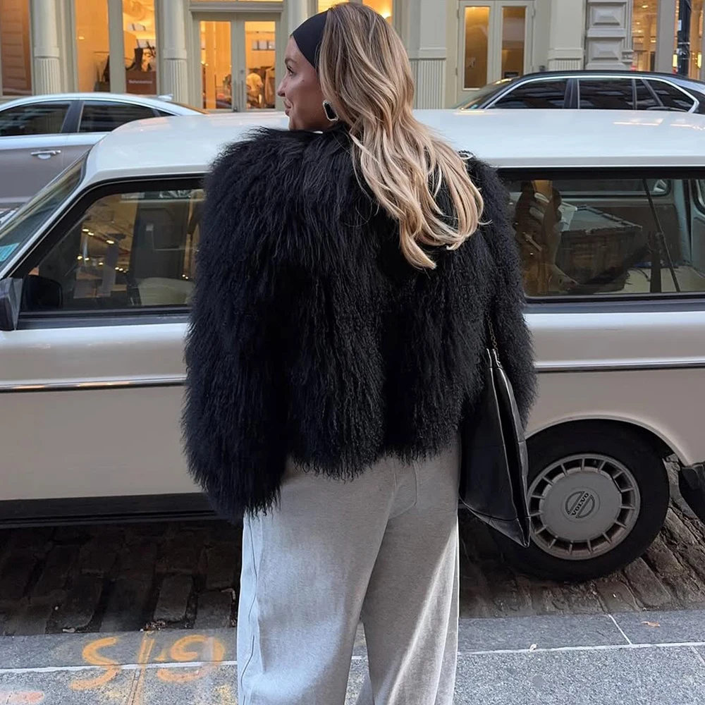 Talenza Women's Fake Fur Jacket Autumn Winter Plush Thickened Jacket Loose Casual Solid Color Warm Coat Female Retro Fur Jacket