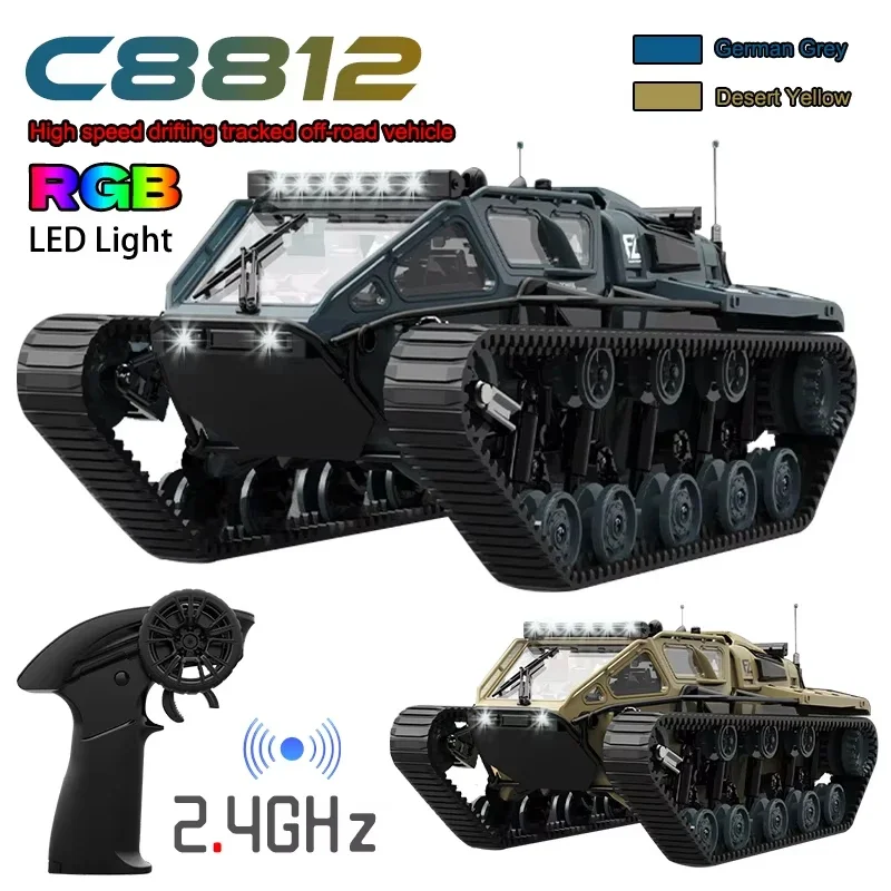 

New Upgrade C8812 MAX / C8812 RC Car Full Scale Tracked Tank Simulation LED Light Drift Remote Control Off-Road Vehicle for Kids