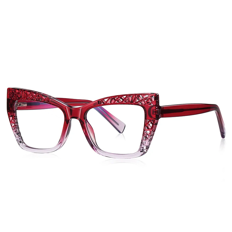 Fashion Cat's Eye Skeleton Women's Eyeglasses Frames Anti-Blue Light Glasses Gradient Design Customizable Prescription