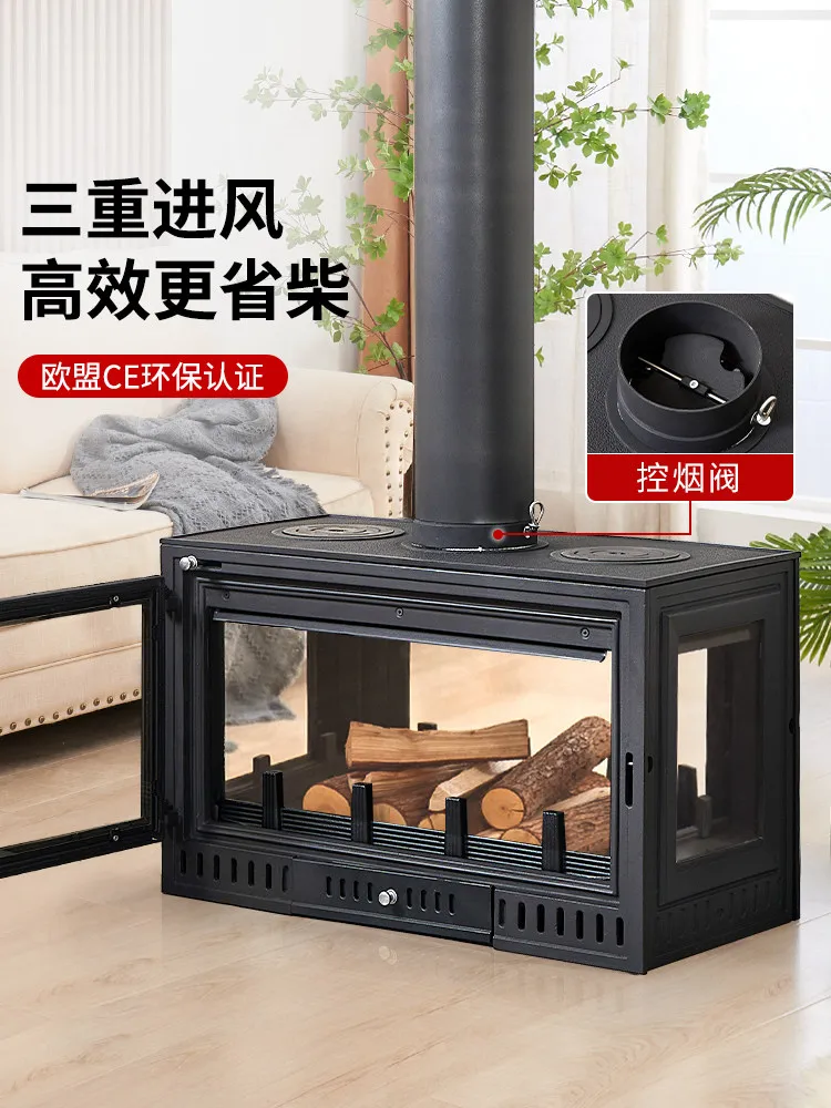 Firewood villa Cast iron burning firewood Rural villa View fire from all sides Self-built house Heating household