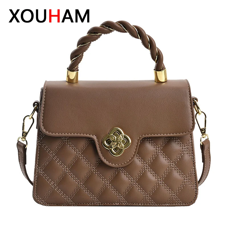 

XOUHAM Women Handbag 3 Colors PU Leather Korean Style Shoulder Bags Ladies Crossbody Bag Fashion Quilted Small Square Pocket