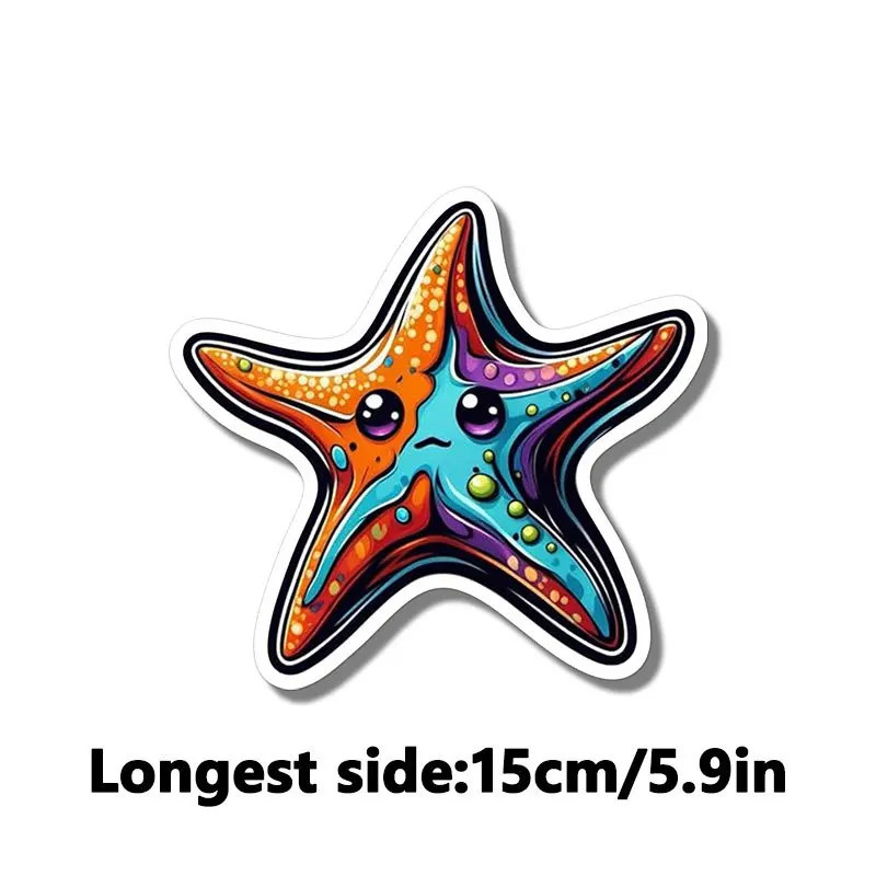 1Pc 2D Flat Colorful Starfish Vinyl Sticker, Waterproof Decal for Car, Laptop, Skateboard and Wall Decor