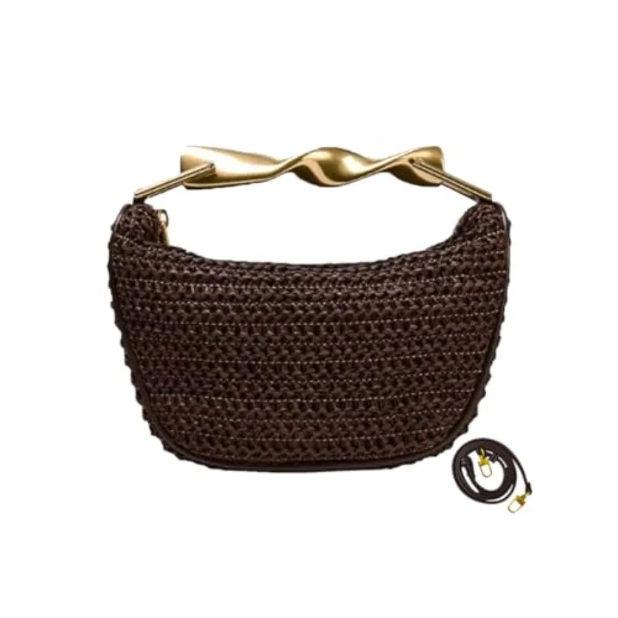 JYG Mini Handmade Straw Crossbody Bags for Women Summer Beach Satchel Purse Fashion Woven Shoulder Handbag with 2 Straps