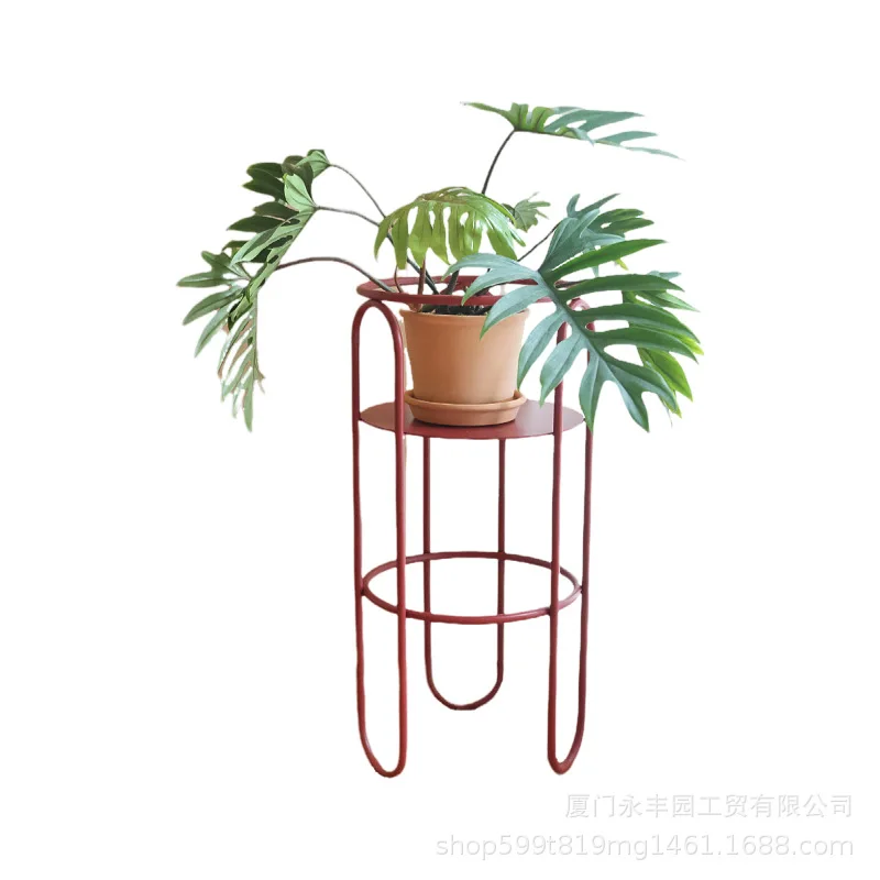 

Retro red flower stand indoor very simple movable design balcony flower pot living room modern iron art