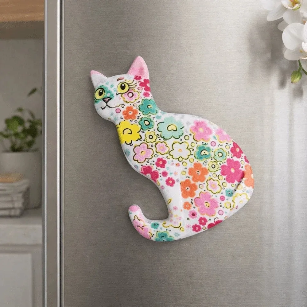 Cartoon Colorful Cat Refrigerator Sticker Gold Embossing Painted Mosaic Hot Stamping Sticker Various Styles Handmade Craft