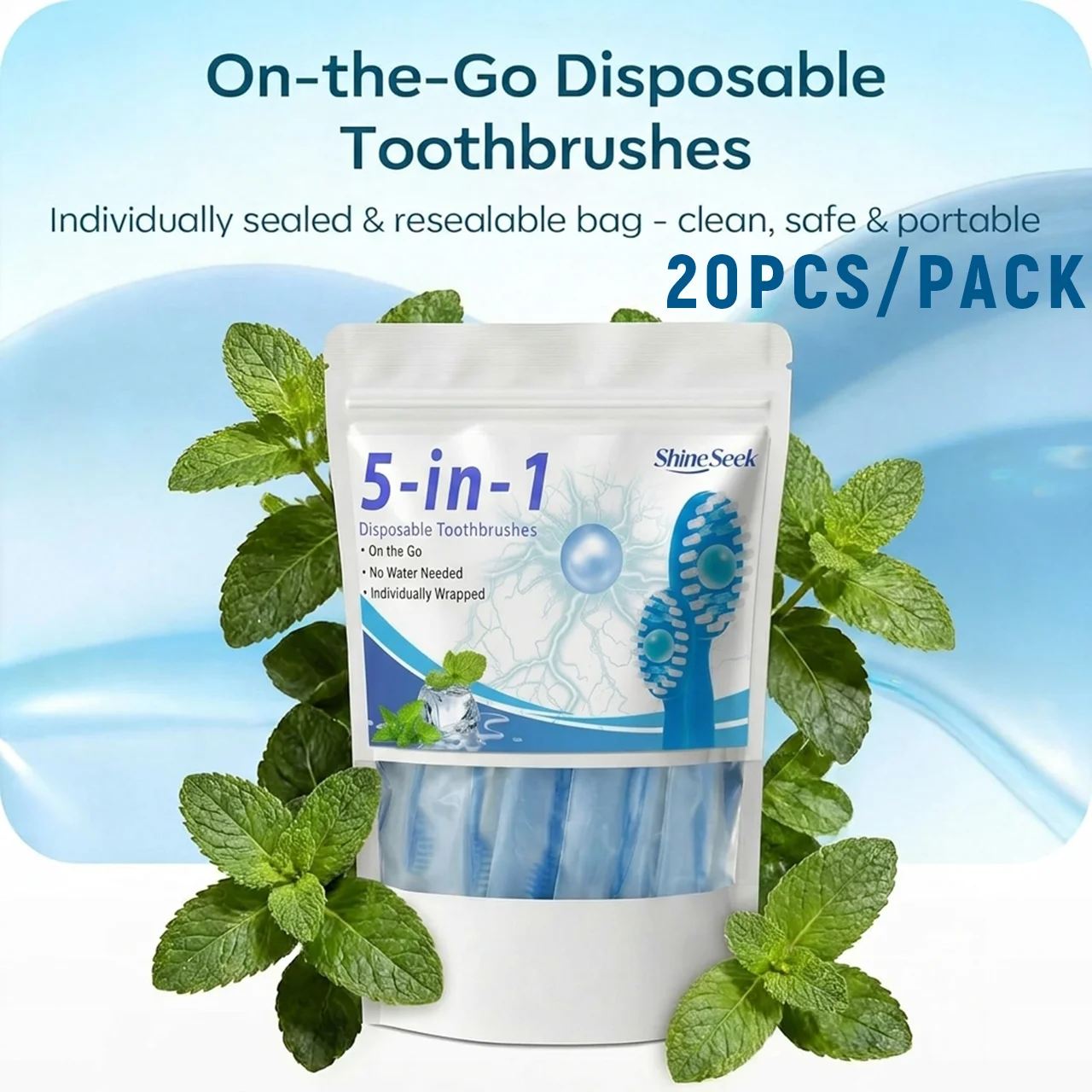 20Pcs/Pack Large Capacity Set, 5-in-1 Multifunctional Toothbrush Care Set with Mint Flavor, Includes Freshening Beads + Toothbrush + Dental Floss + Interdental Cleaning Stick + Tongue Scraper, Convenient and Soft, Soft Bristle Design, Teeth and Gum Care |   Travel Essentials |   Individually Packaged |   Soft |   Mint Flavor |   Travel Toothbrushes Are the Best Choice for Smart Families!
