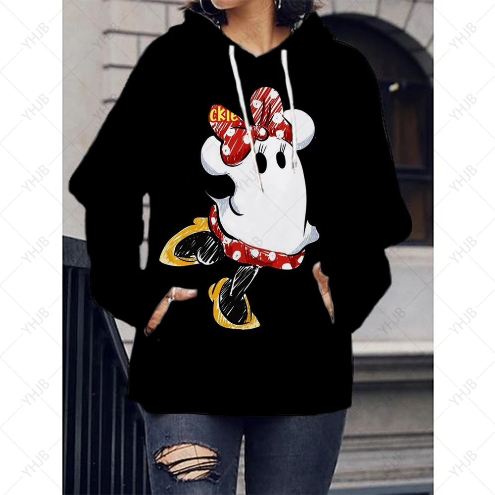 Disney Hoodies Women Minnie Mickey Mouse Hoodies Cartoon Tops Long Sleeve Pockets Sweatshirts Fashion Oversized Hooded Women