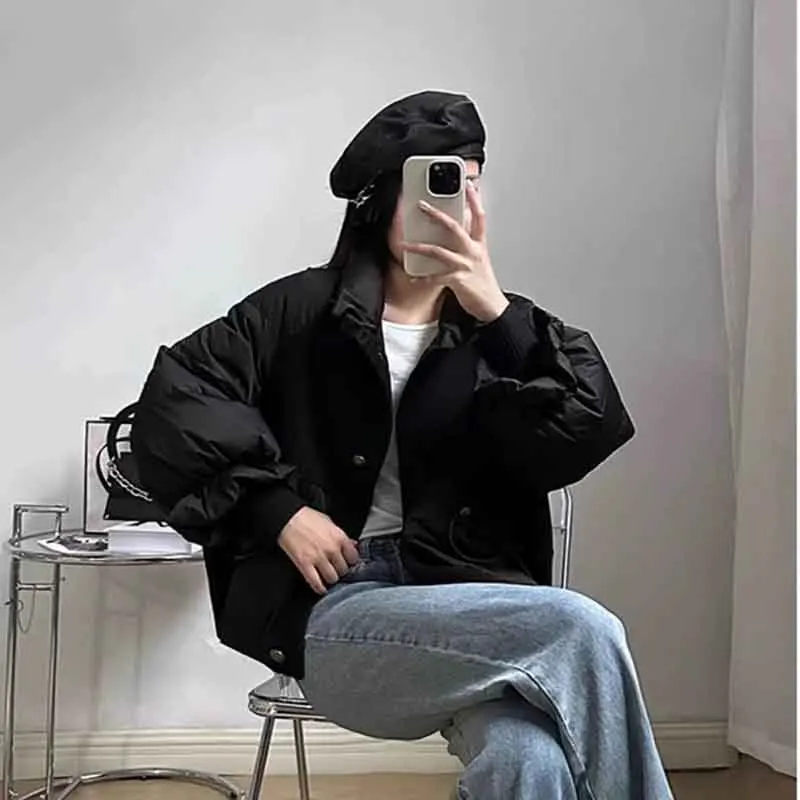 4Xl Oversize Winter Warm Parka Women Korean Elegant Single-Breasted Casual Jacket Fashion Black Loose All-Match Outerwear