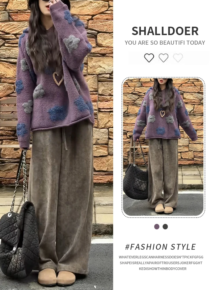 

Faionable Printed Long Sve Hoodie And Wide Leg Pants Set for Women Autumn 2026 Trendy Agel Two Piece Suit Sweet Sle