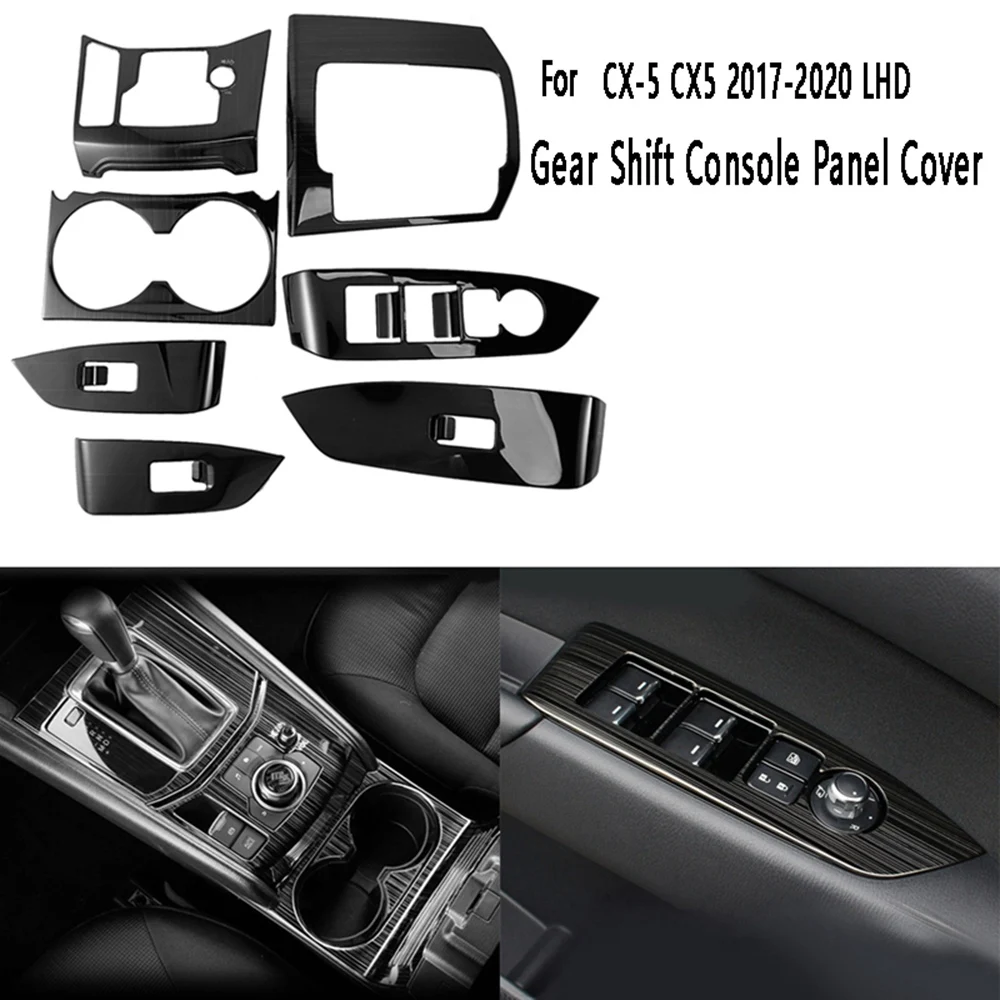 1 Set Car Gear Shift Console Panel Cover Trim Cup Holder Cover Door Window Switch Cover for -5 CX5 2017-2020 LHD