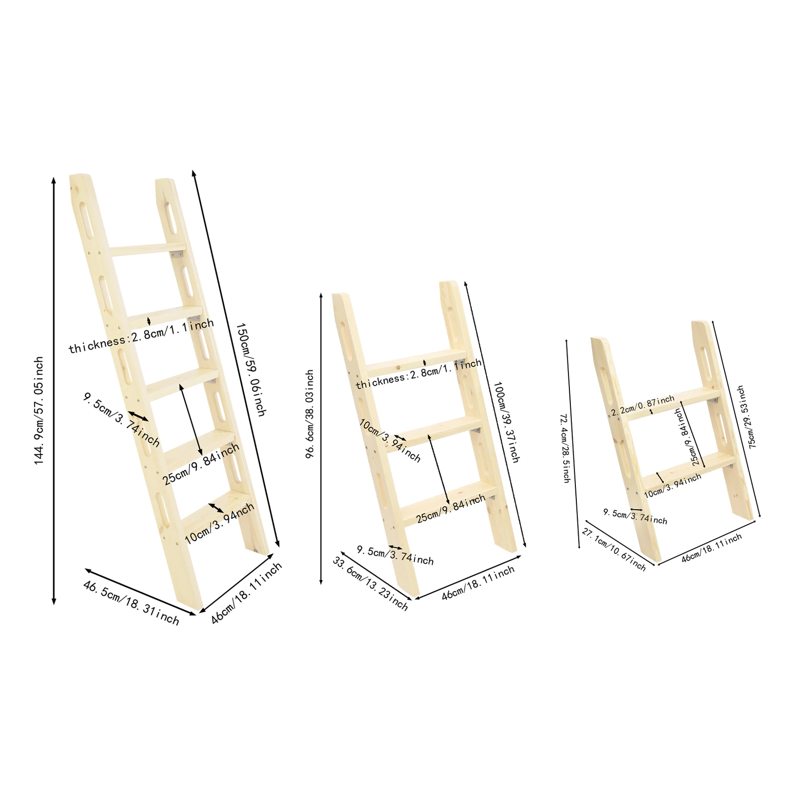 Escalera de escalada larga de madera, tres longitudes disponibles, segura, escalera de paso universal para autocaravana que ahorra espacio